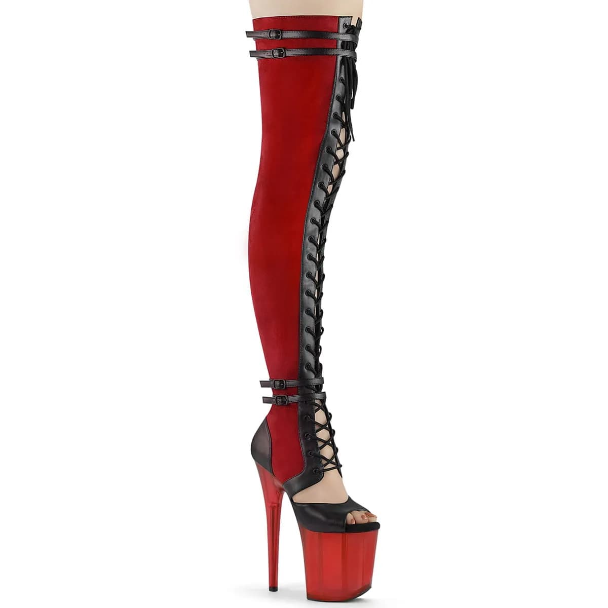 Pleaser FLAMINGO-3027 Damen Stiefel Rot Schwarz EU 41