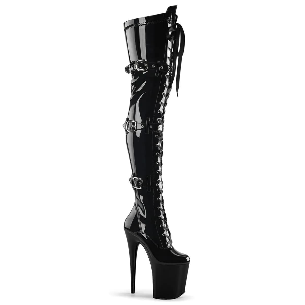 Pleaser FLAMINGO-3028 Damen Stiefel Schwarz Glanz EU 44
