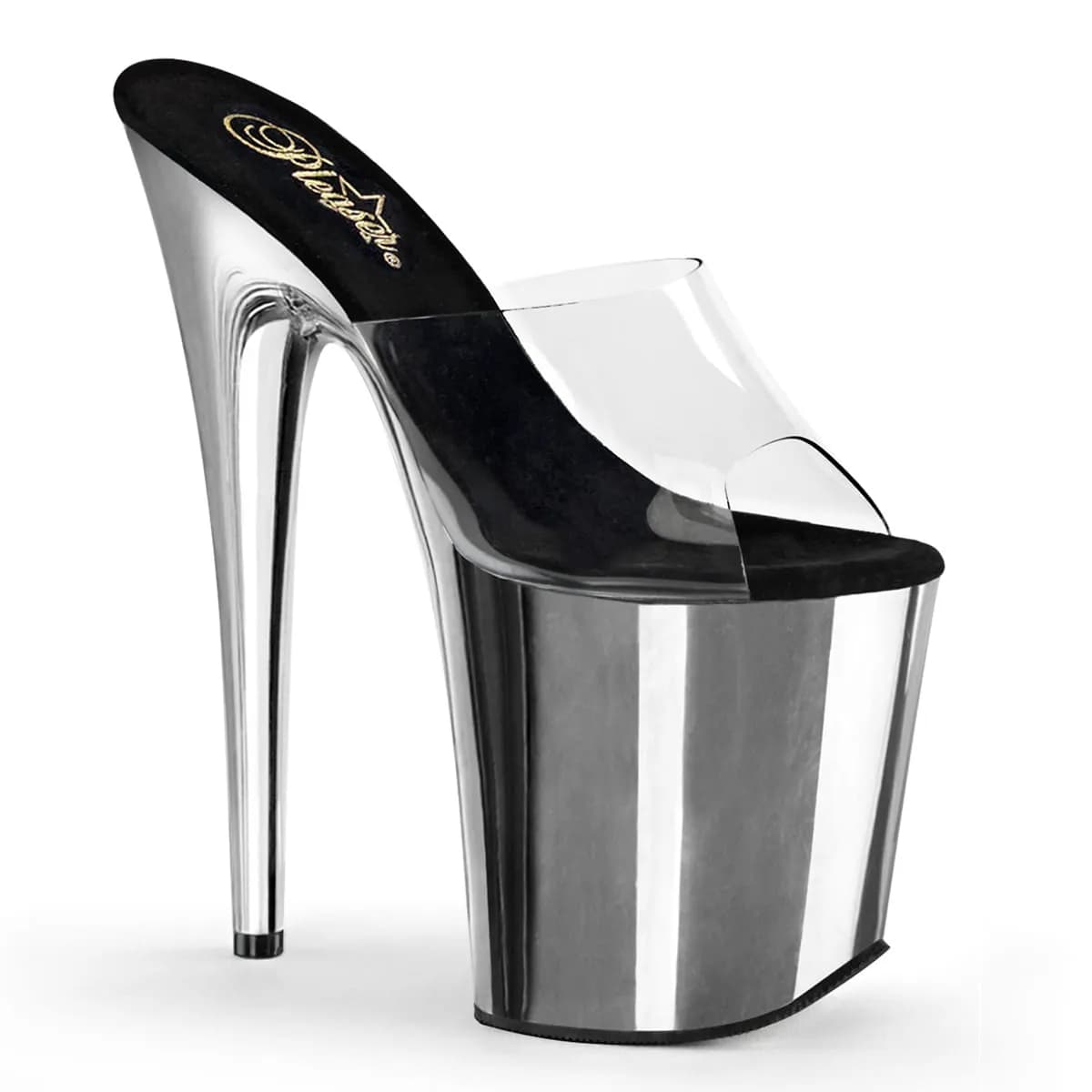 Pleaser FLAMINGO-801 Damen Slipper Transparent Silber EU 42