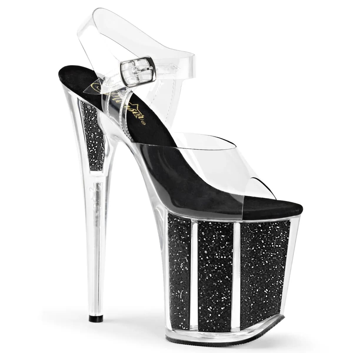 Pleaser FLAMINGO-808G Damen Sandale Transparent Schwarz EU 41