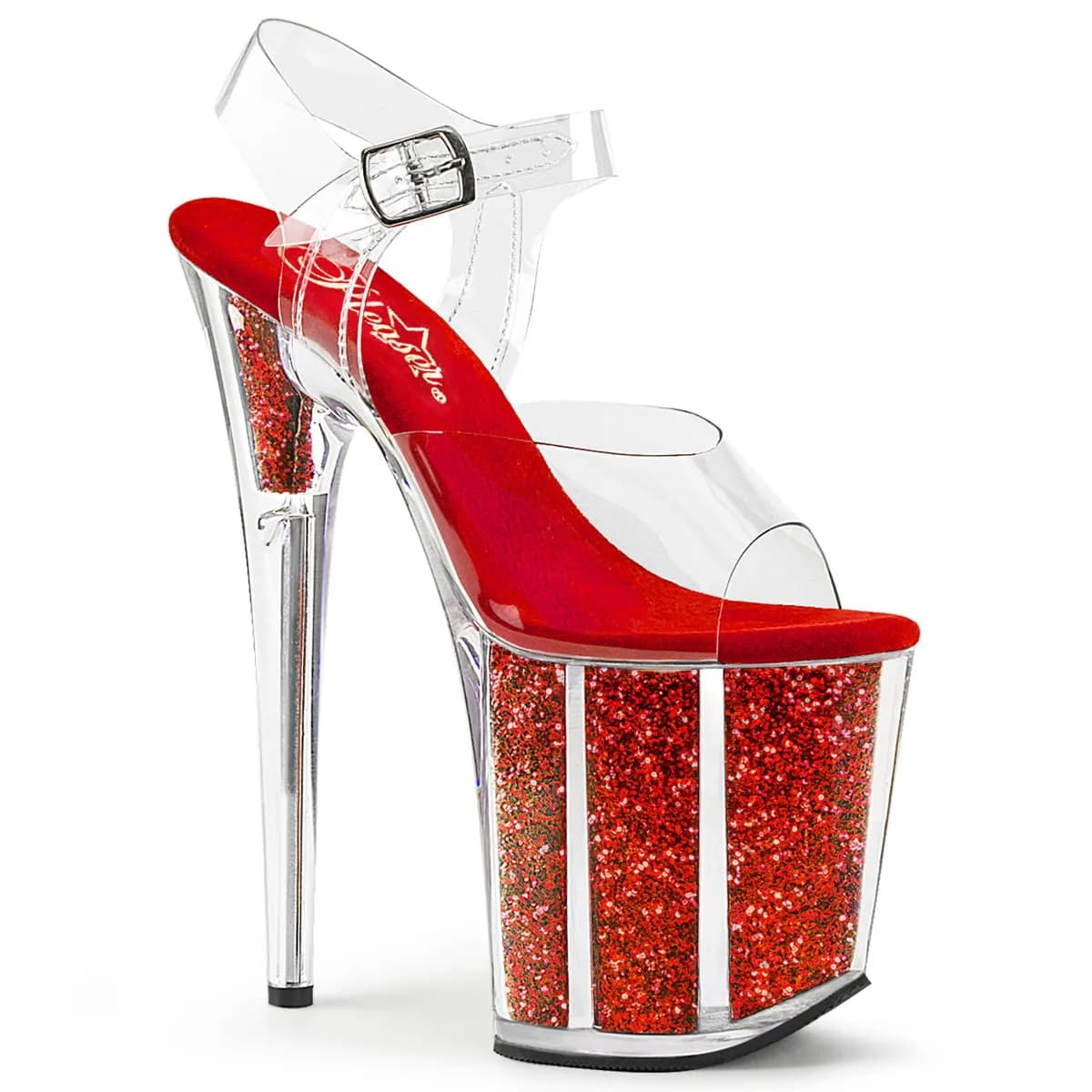Pleaser FLAMINGO-808G Damen Sandale Transparent Rot EU 39