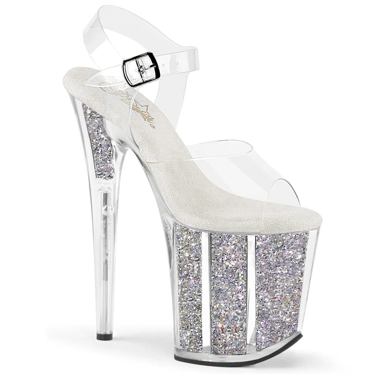 Pleaser FLAMINGO-808G Damen Sandale Transparent Silber EU 40