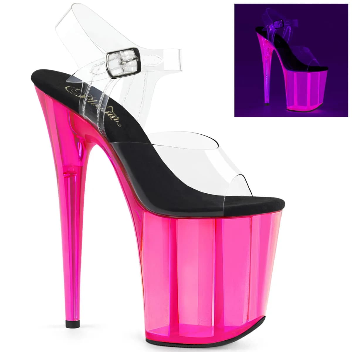 Pleaser FLAMINGO-808UVT Damen Sandale Transparent  EU 37