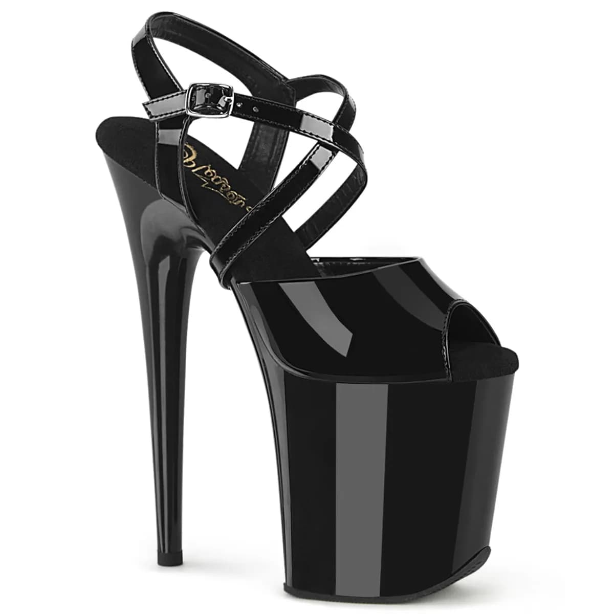Pleaser FLAMINGO-824 Damen Sandale Schwarz Glanz EU 39