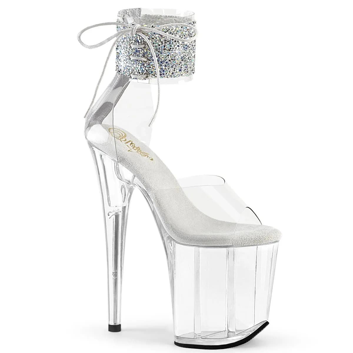 Pleaser FLAMINGO-824RS-02 Damen Sandale Transparent Silber