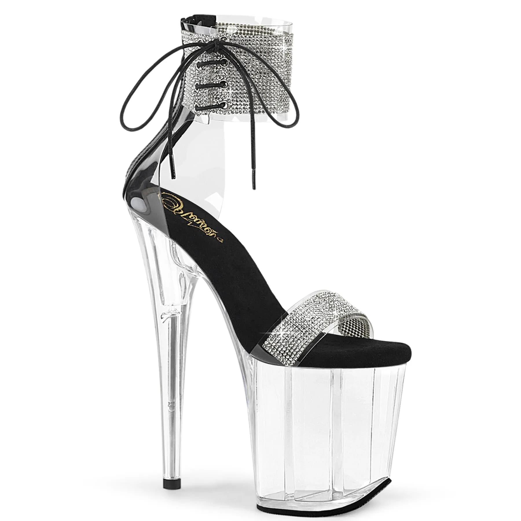 Pleaser FLAMINGO-827RS Damen Sandale Transparent Schwarz Transparent EU 37