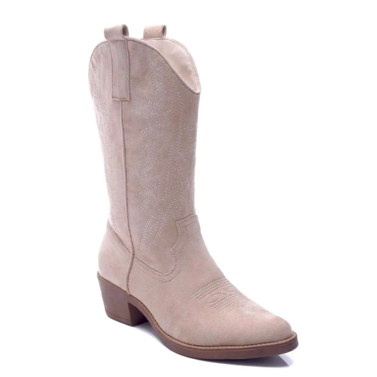 PEACHYBOOTS Cowboystiefel Beige mit Stickerei – Trendige Damenstiefel - 37