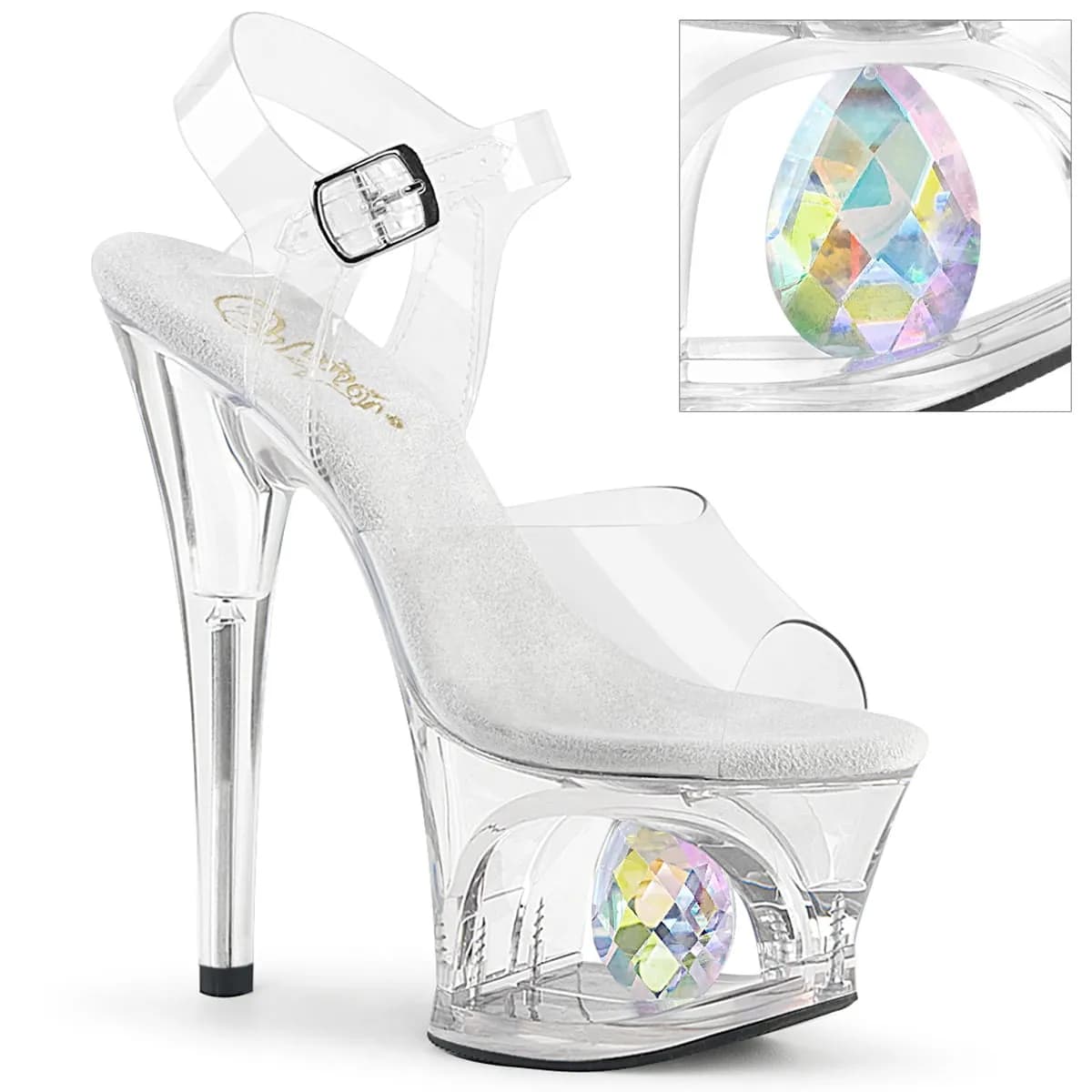 Pleaser MOON-708DIA Damen Sandale Transparent EU 38
