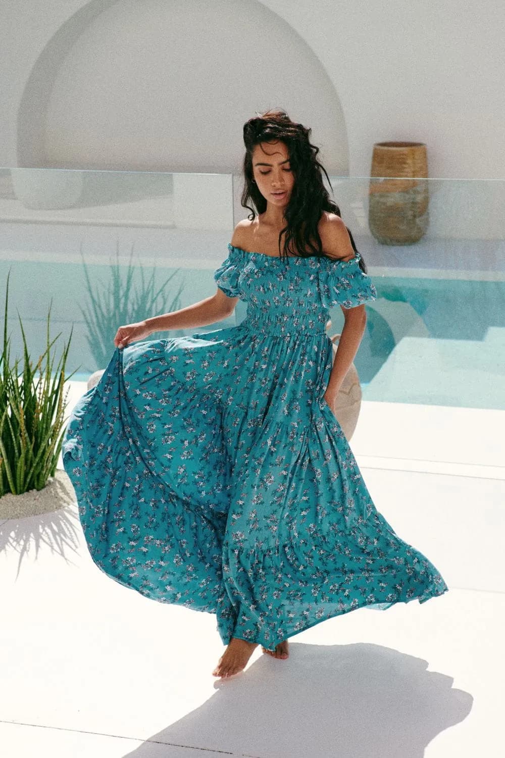 JAASE Ocean Eyes Claudette Maxi Kleid Blau – Elegantes Sommerkleid für Damen -  L