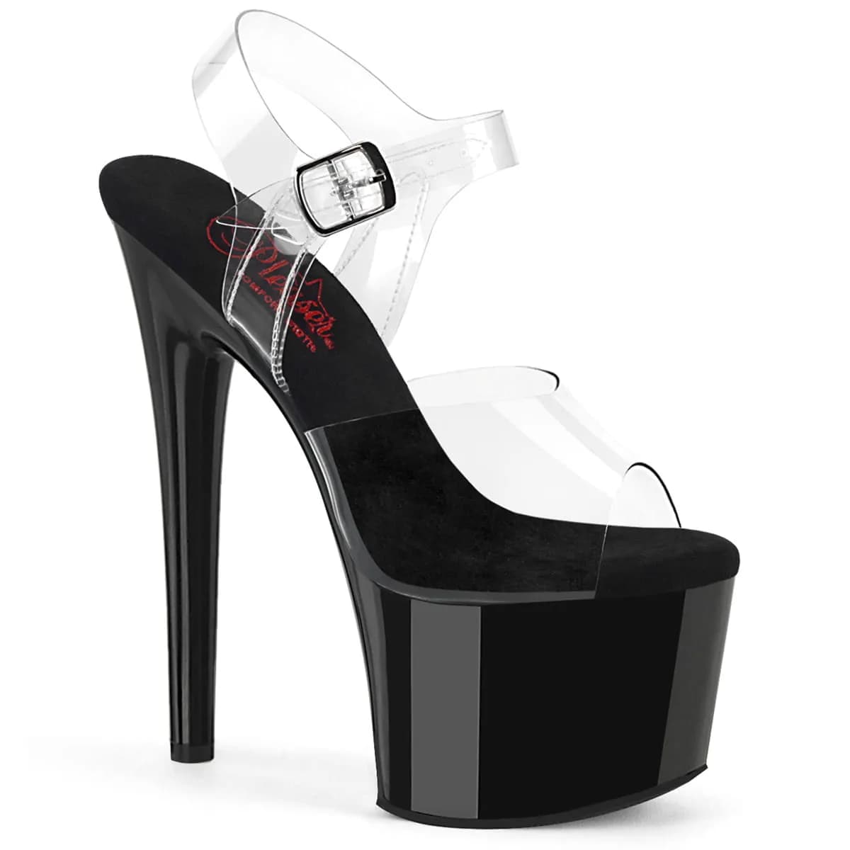 Pleaser PASSION-708 Damen Sandale Transparent Schwarz Glanz EU 39