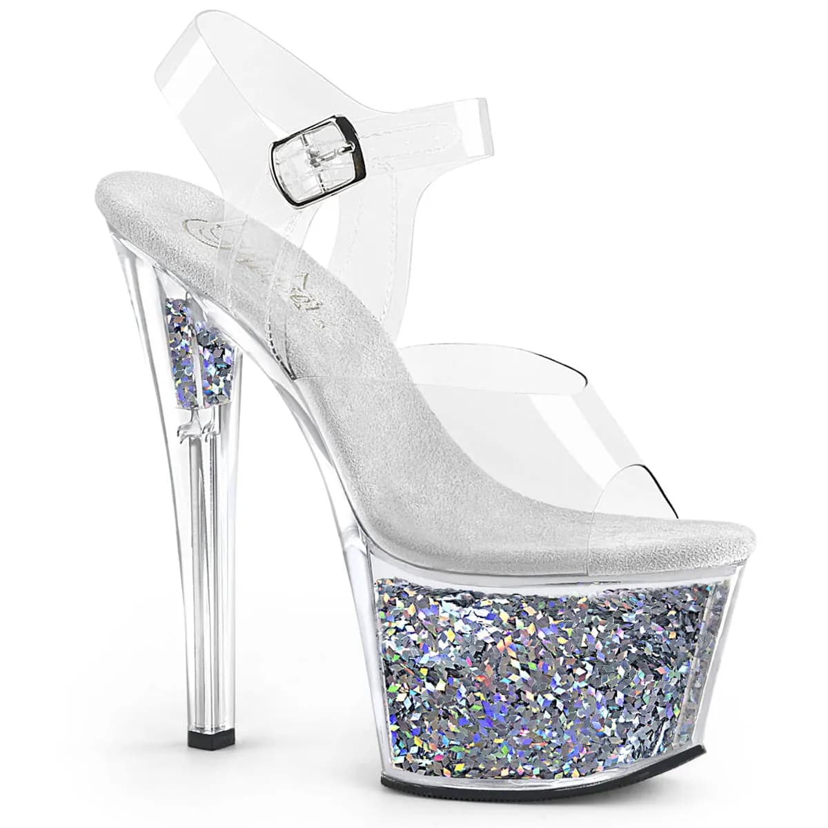 Pleaser SKY-308GF Damen Sandale Transparent Silber EU 41