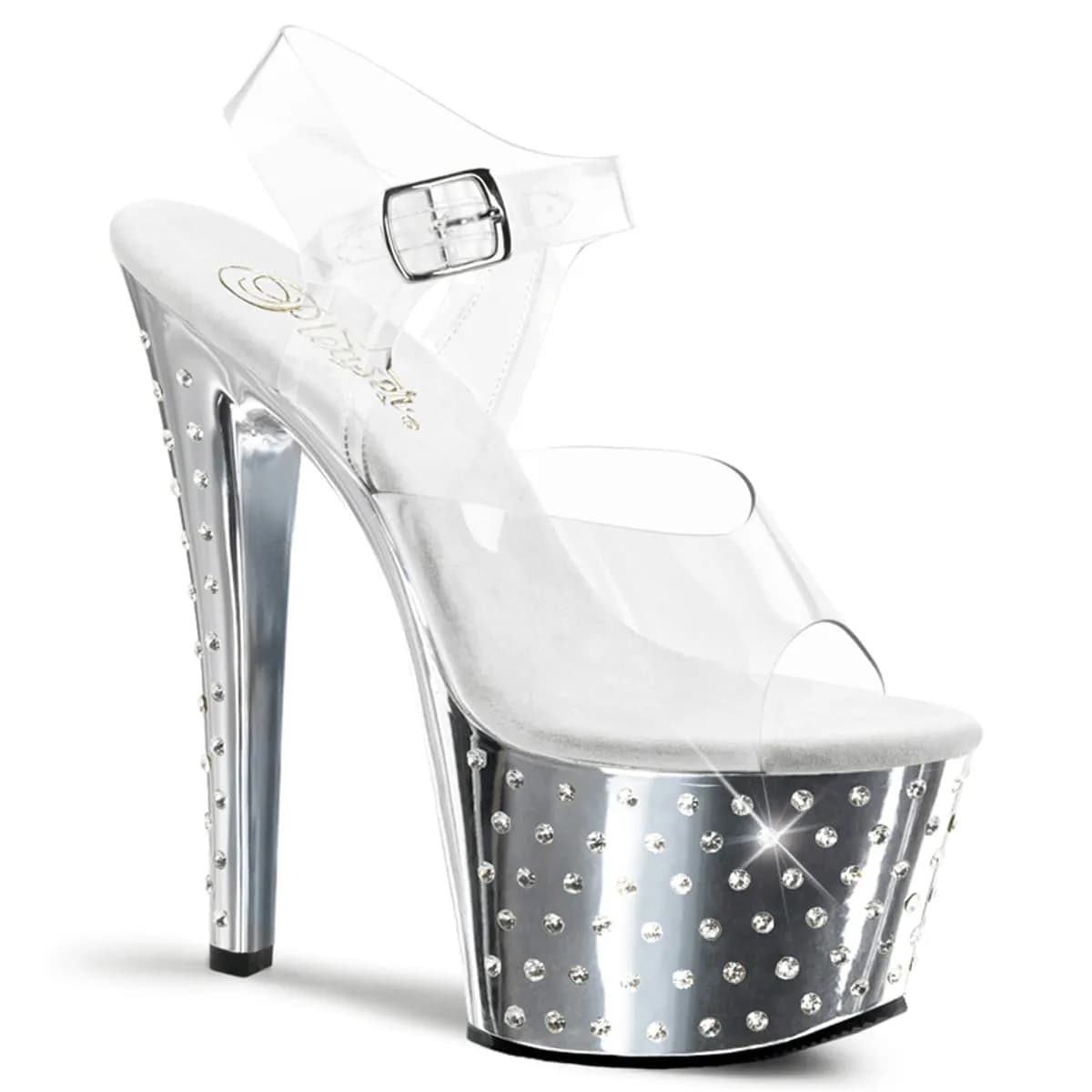 Pleaser STARDUST-708 Damen Sandale Transparent Silber EU 40
