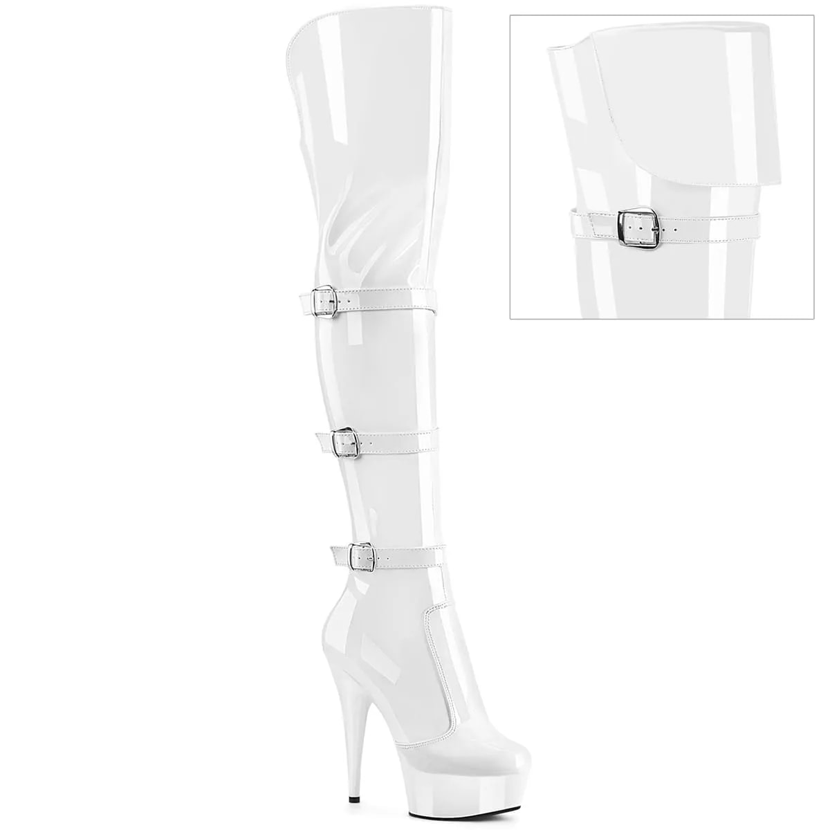 Pleaser DELIGHT-3018 Damen Stiefel Weiß Glanz EU 42