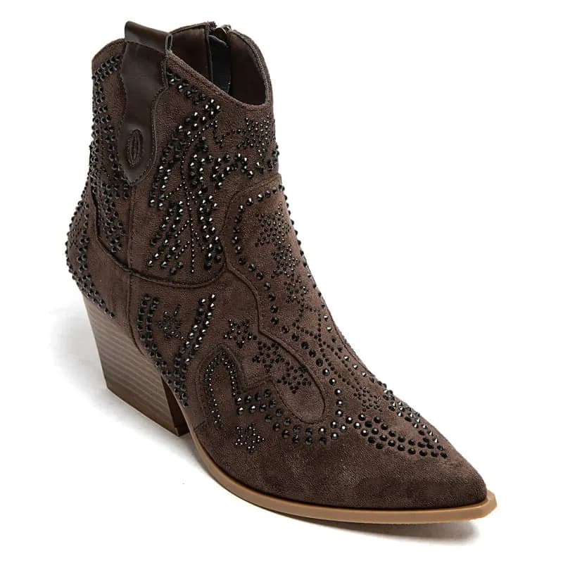PEACHBOOTS Boho Western Bootie Braun mit Nieten 39