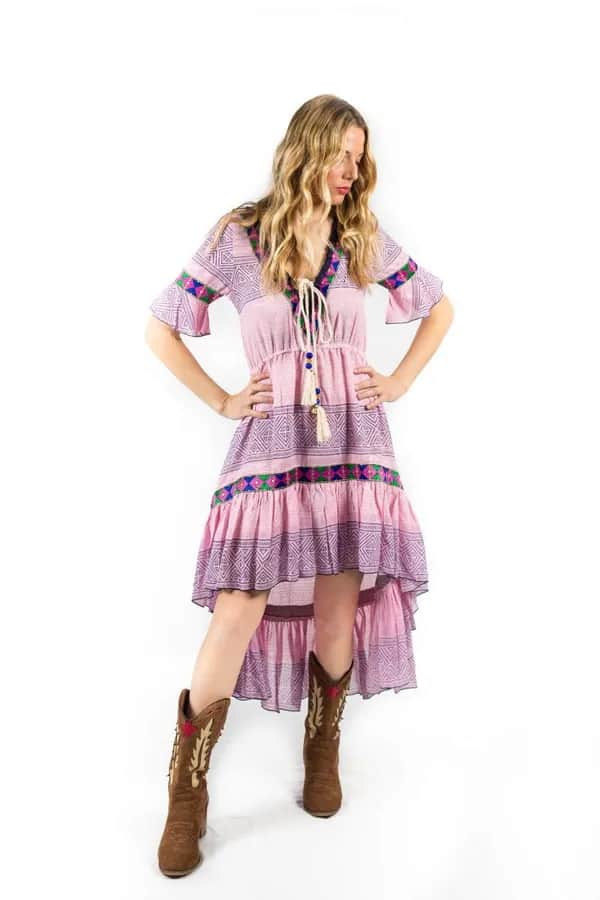 SAVAGE CULTURE Asymmetrisches Kleid Ha-Long II mit Volants in Rosa - M