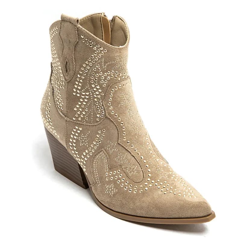 PEACHBOOTS Boho Western Bootie Khaki mit Nieten 39