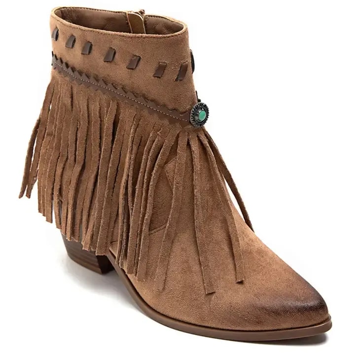 PeachyBoots Boho Western Booties Kamel mit Fransen EU 40