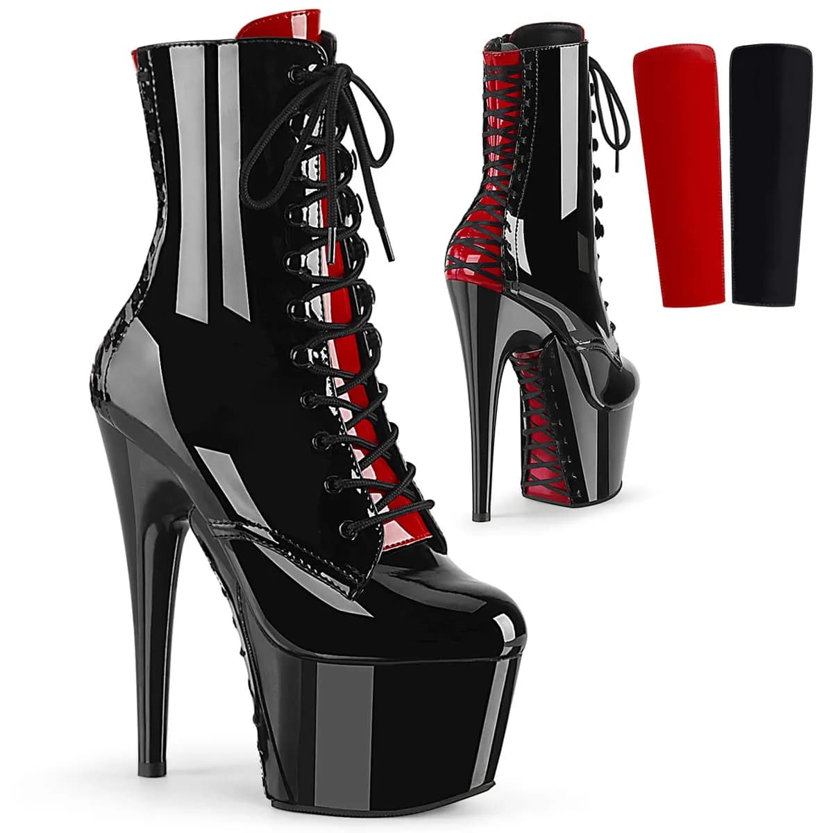 Pleaser ADORE-1020FH Damen Stiefelette Schwarz Rot EU 36