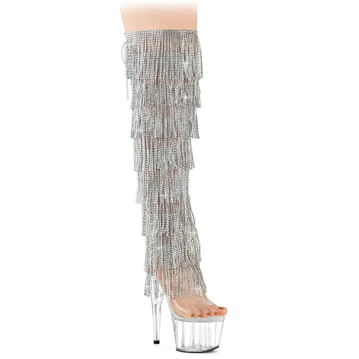Pleaser ADORE-3019C-RSF Damen Stiefel Transparent Silber EU 38