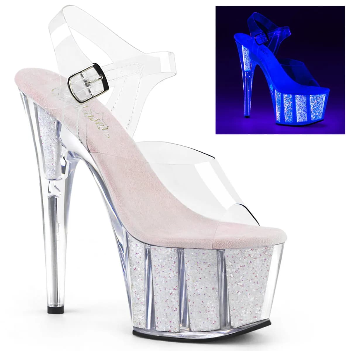 Pleaser ADORE-708UVG Damen Sandale Transparent EU 37