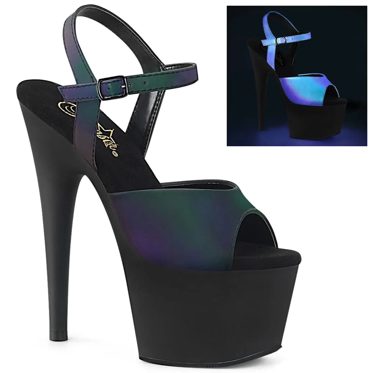 Pleaser ADORE-709REFL Damen Sandale Grün Mehrfarbig EU 41