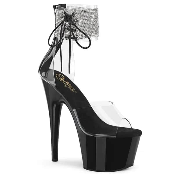 Pleaser ADORE-724RS Damen Sandale Transparent Schwarz Lack EU 36