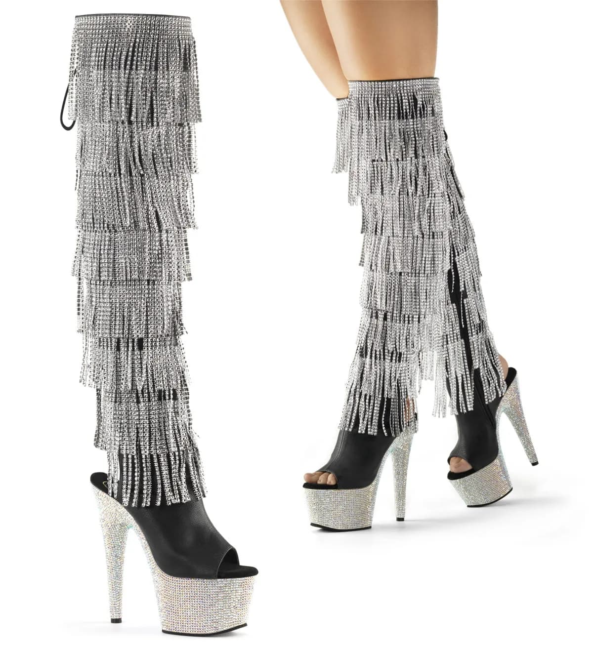 Pleaser BEJEWELED-3019RSF-7 Damen Stiefel Schwarz Silber EU 40