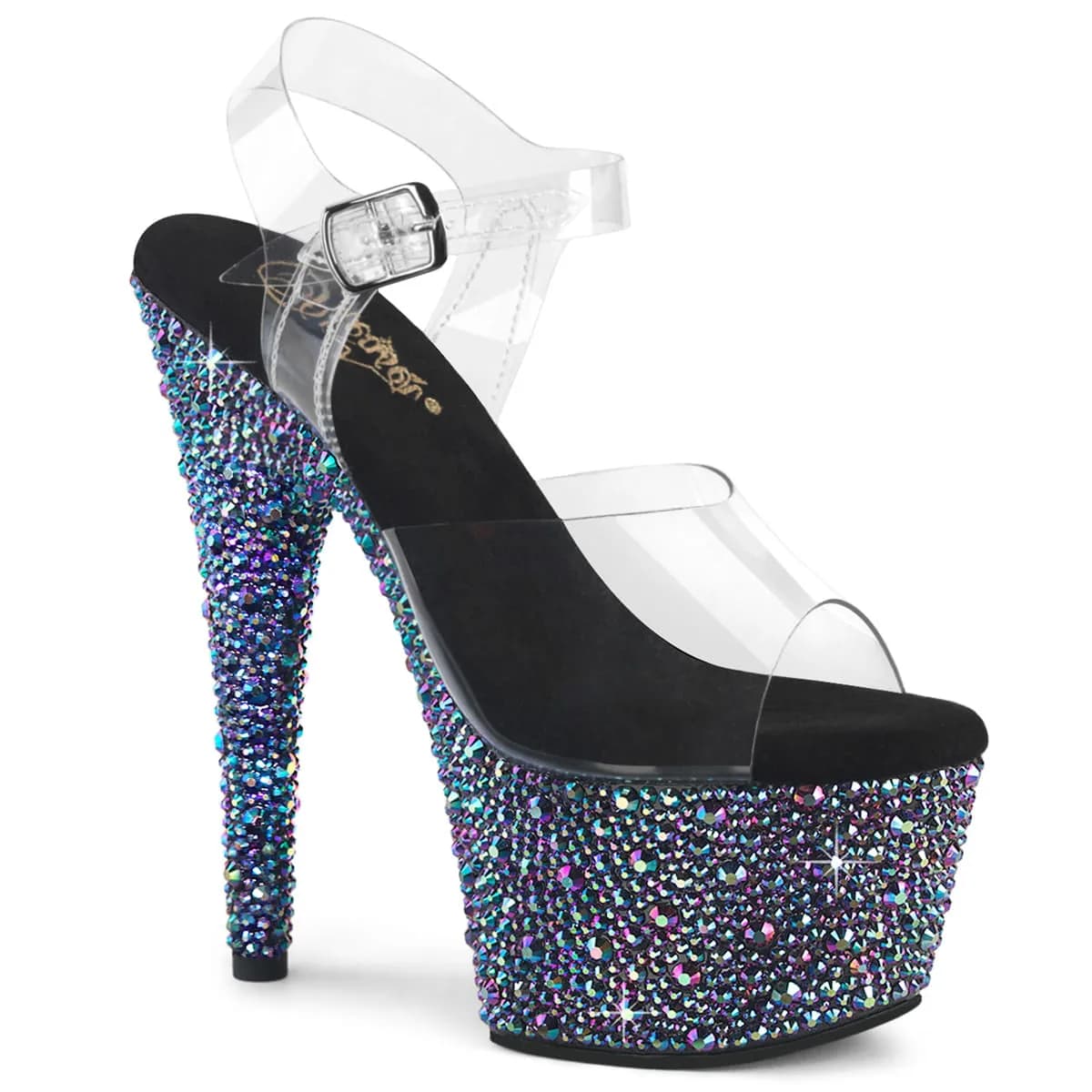 Pleaser BEJEWELED-708MS Damen Sandale Transparent Schwarz EU 42