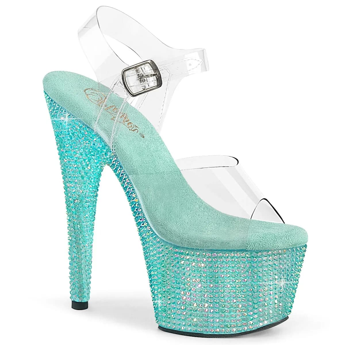 Pleaser BEJEWELED-708RRS Damen Sandale Transparent Blau EU 35