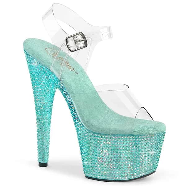 Pleaser BEJEWELED-708RRS Damen Sandale Transparent Blau EU 35