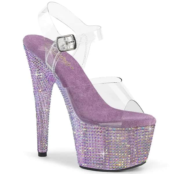 Pleaser BEJEWELED-708RRS Damen Sandale Transparent Lila EU 37