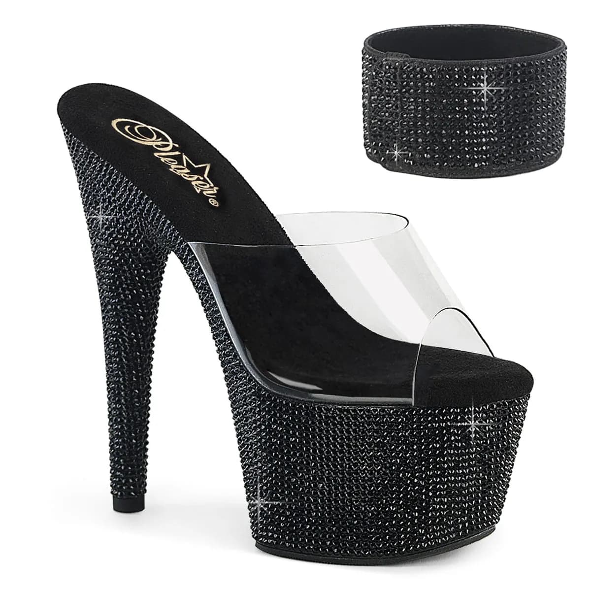 Pleaser BEJEWELED-712RS Damen Slipper Transparent Schwarz EU 36