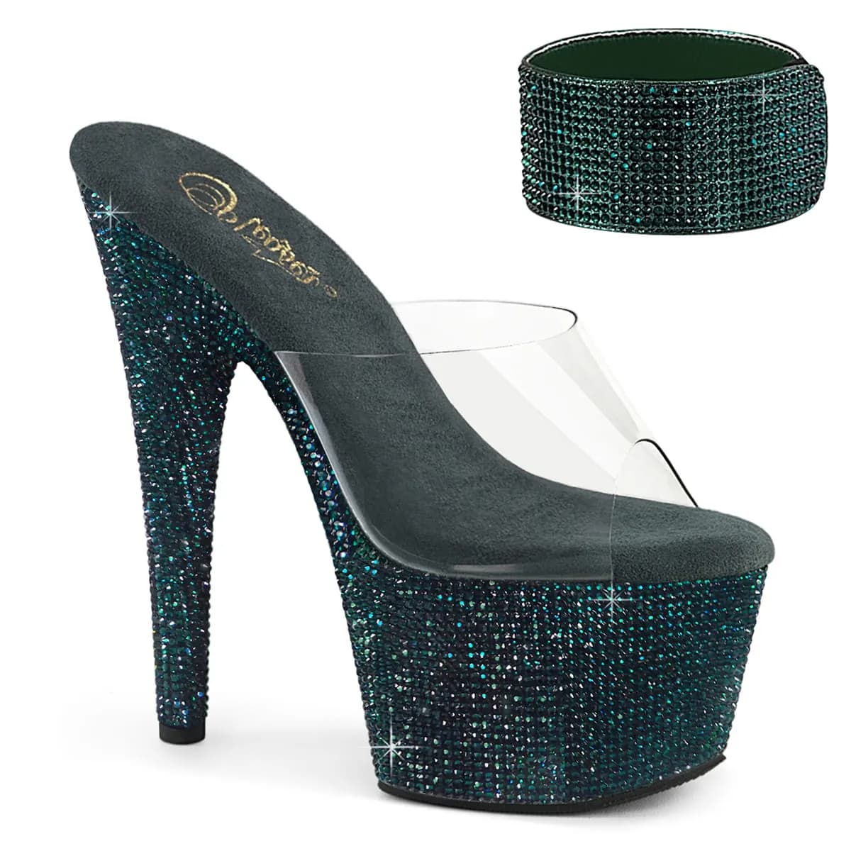 Pleaser BEJEWELED-712RS Damen Slipper Transparent Dunkelgrün EU 37