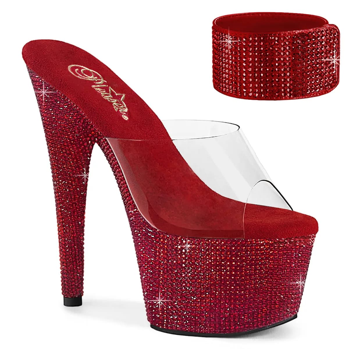 Pleaser BEJEWELED-712RS Damen Slipper Transparent Rot EU 35