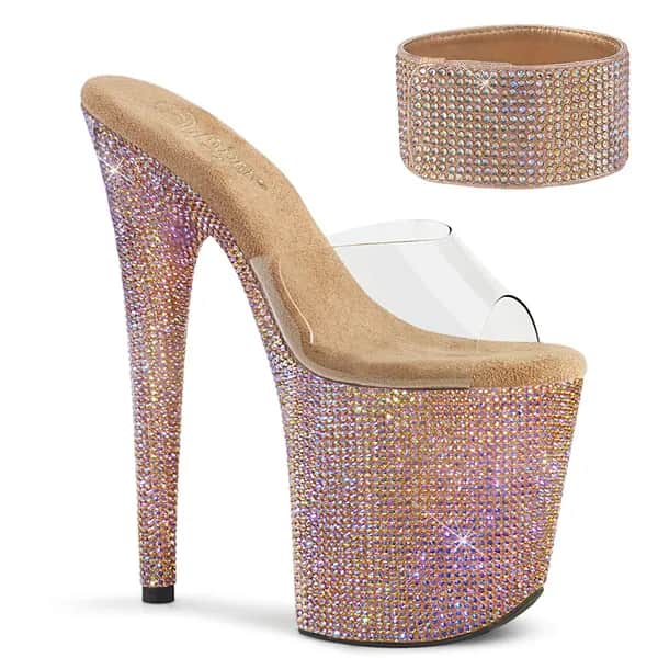 Pleaser BEJEWELED-812RS Damen Slipper Transparent Roségold EU 40