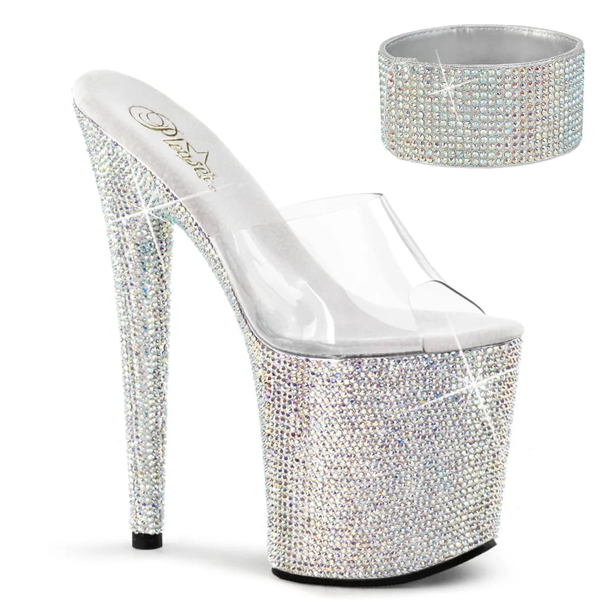 Pleaser BEJEWELED-812RS Damen Slipper Transparent Silber EU 37