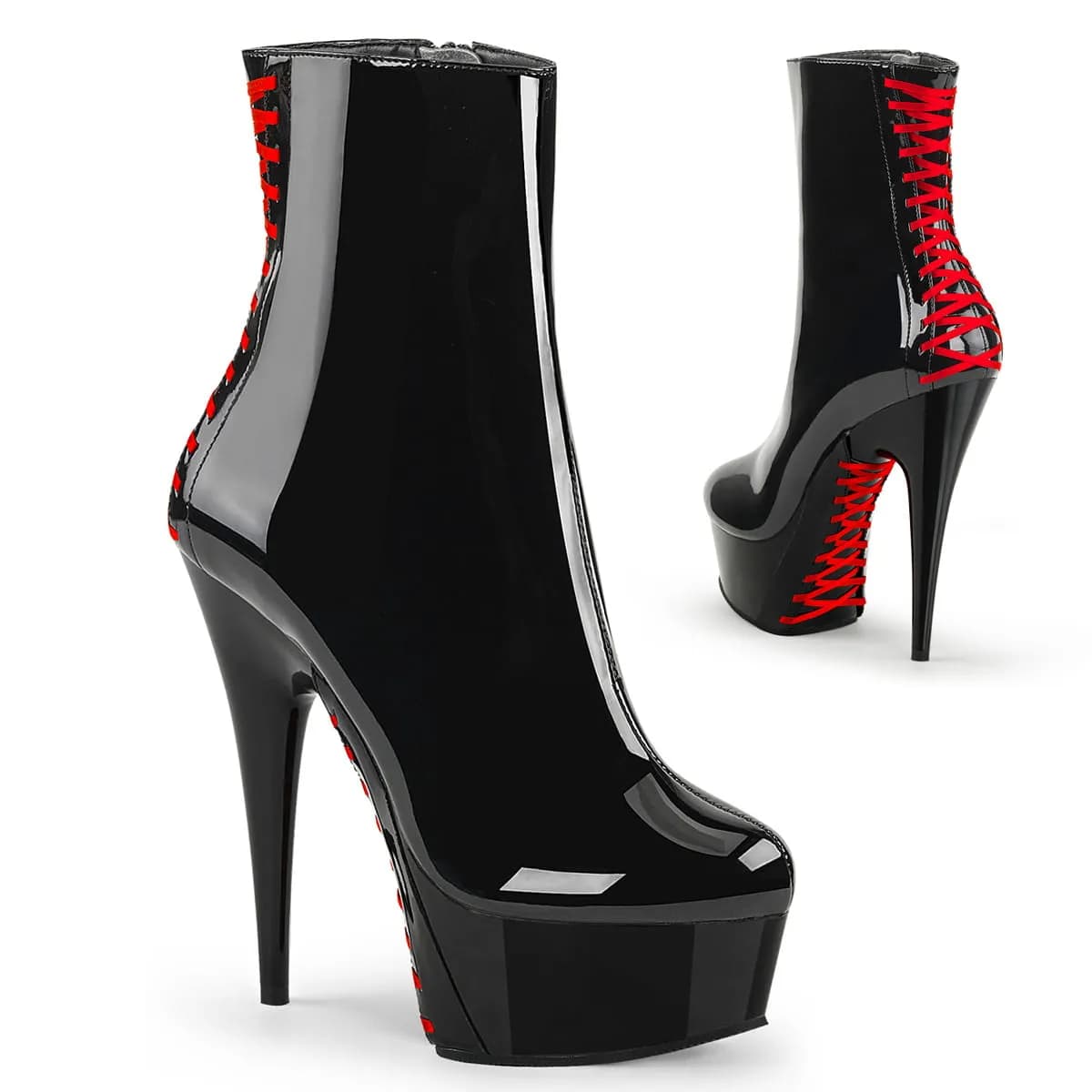 Pleaser DELIGHT-1010 Damen Stiefelette Schwarz Rot EU 44
