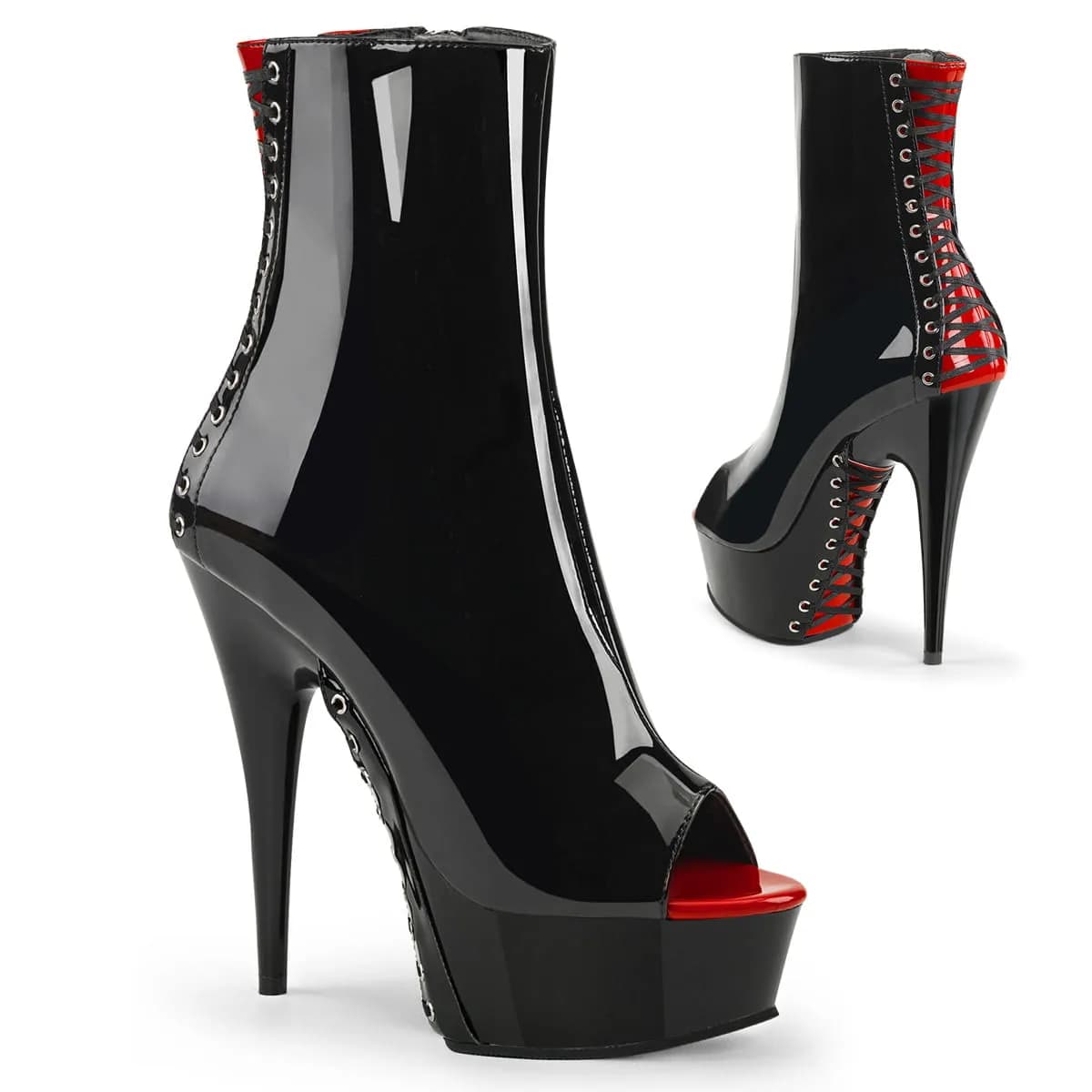 Pleaser DELIGHT-1025 Damen Stiefelette Schwarz Rot