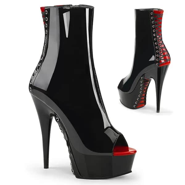 Pleaser DELIGHT-1025 Damen Stiefelette Schwarz Rot