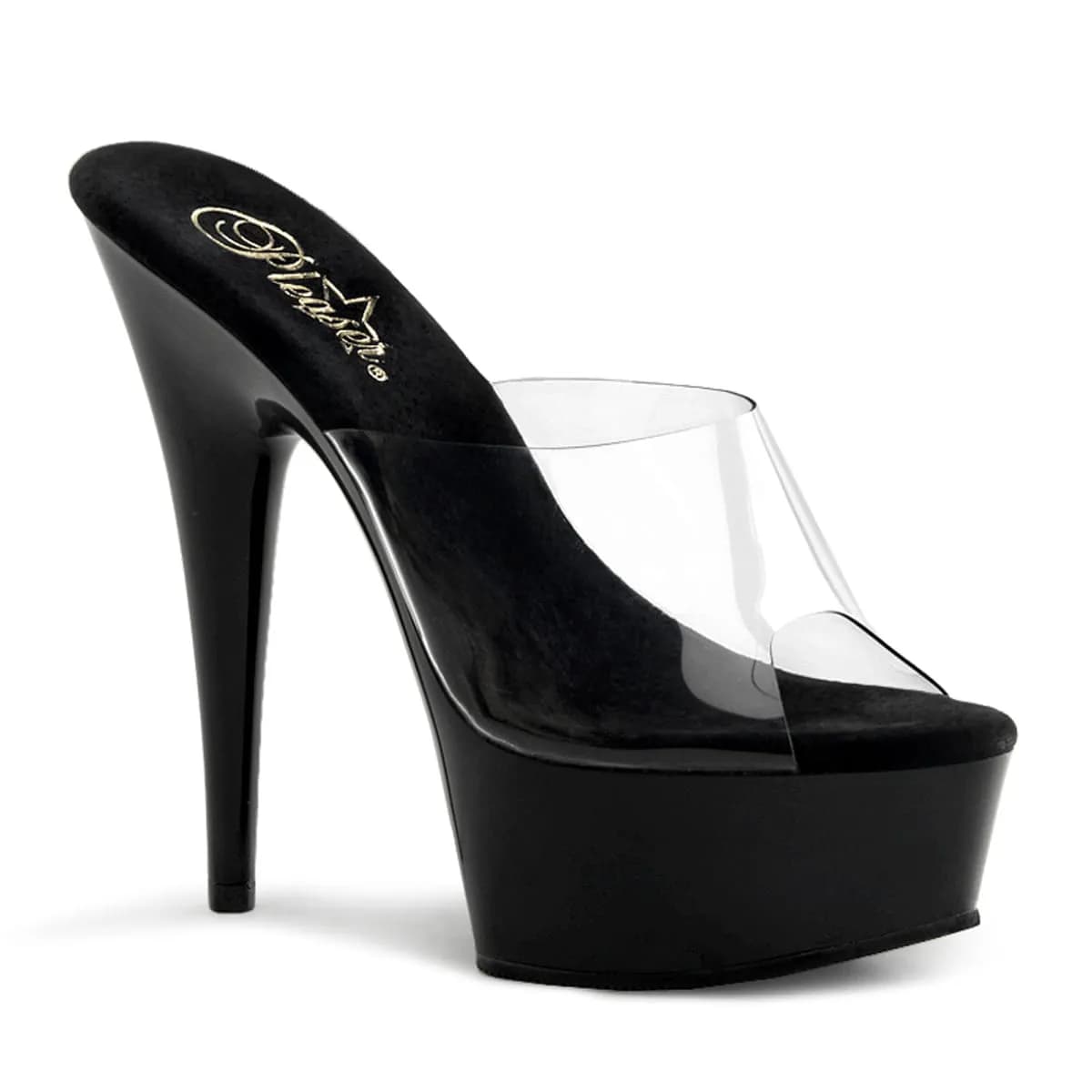 Pleaser DELIGHT-601 Damen Slipper Transparent Schwarz EU 43