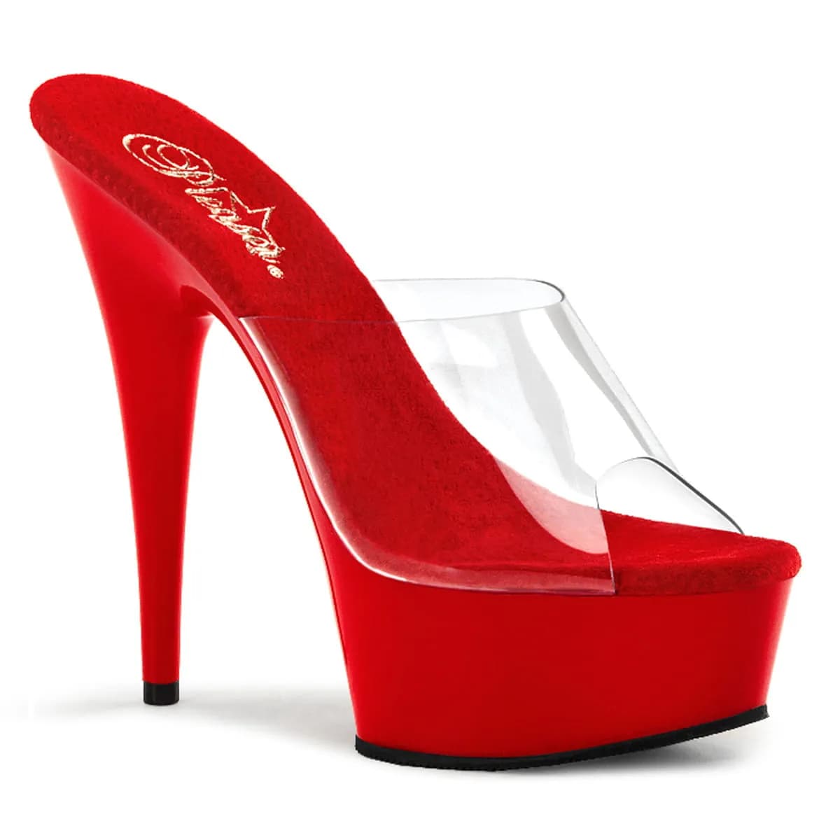 Pleaser DELIGHT-601 Damen Slipper Transparent Rot EU 37