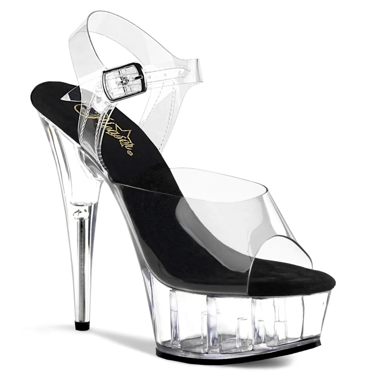 Pleaser DELIGHT-608 Damen Sandale Schwarz Transparent EU 41