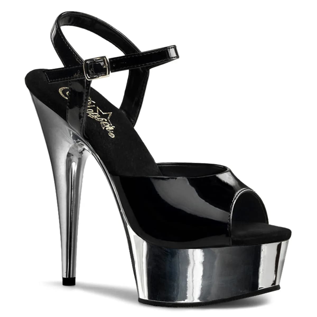 Pleaser DELIGHT-609 Damen Sandale Schwarz Silber EU 38
