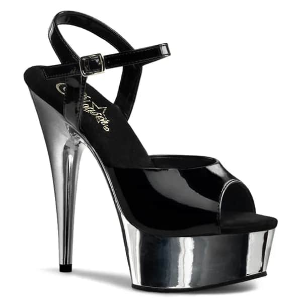 Pleaser DELIGHT-609 Damen Sandale Schwarz Silber EU 38