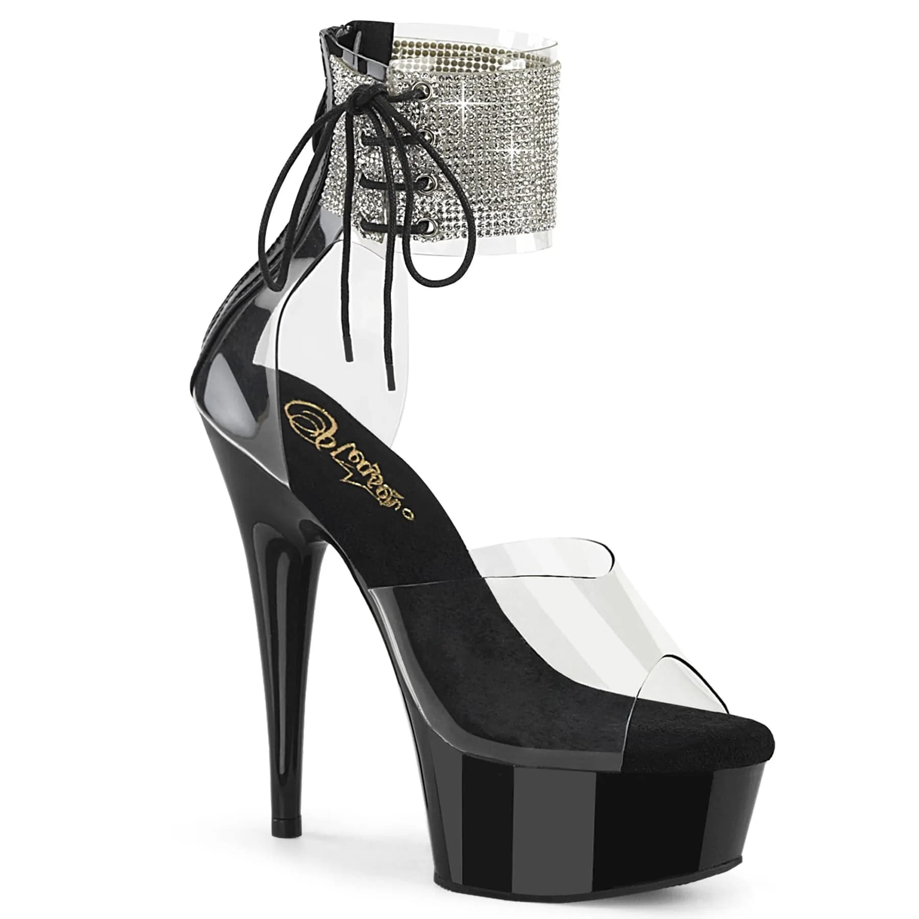Pleaser DELIGHT-624RS Damen Sandale Transparent Schwarz EU 38