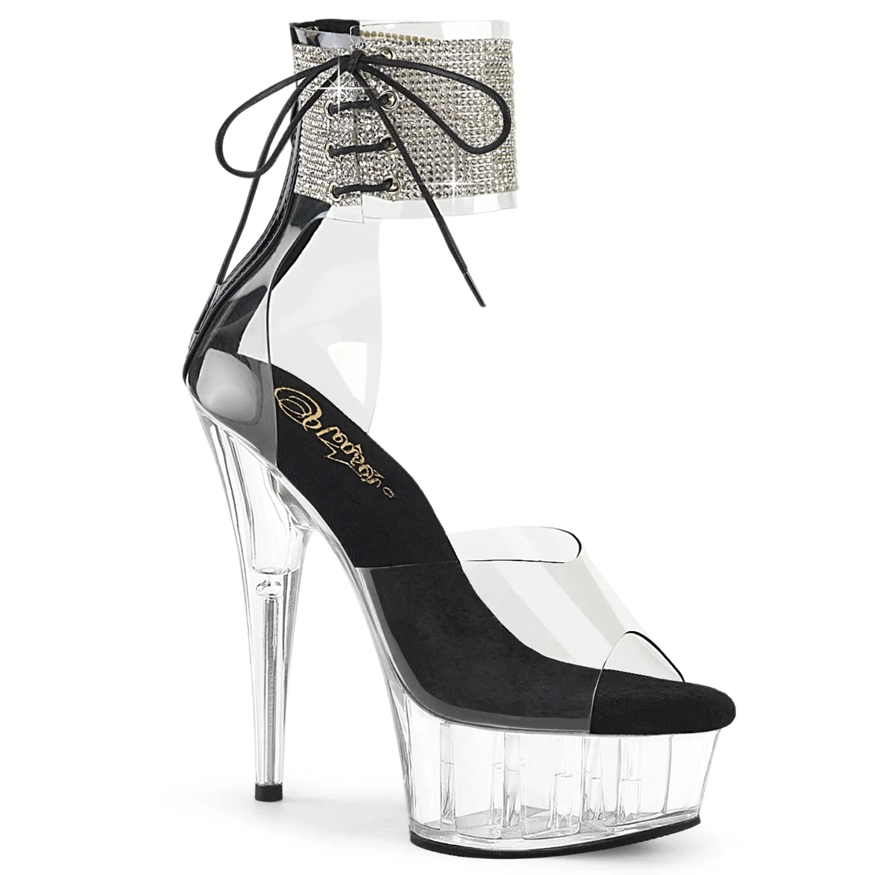 Pleaser DELIGHT-624RS Damen Sandale Schwarz Transparent EU 41