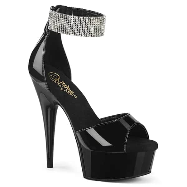 Pleaser DELIGHT-625 Damen Sandale Schwarz Glanz EU 36