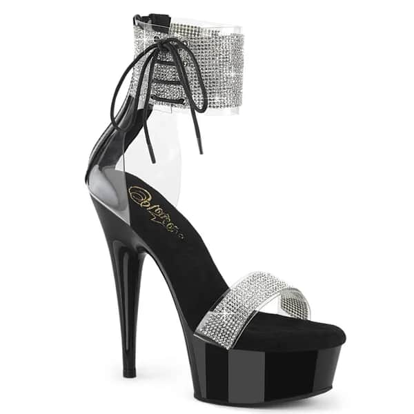 Pleaser DELIGHT-627RS Damen Sandale Transparent Schwarz Leder EU 37