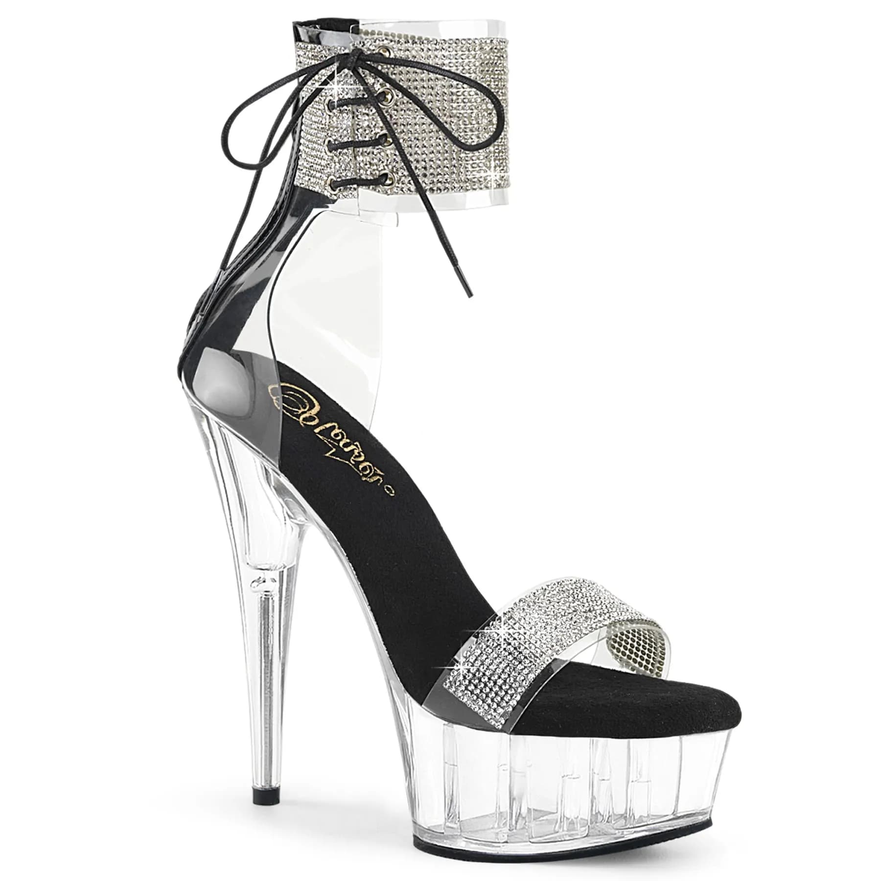 Pleaser DELIGHT-627RS Damen Sandale Transparent Schwarz Transparent EU 40