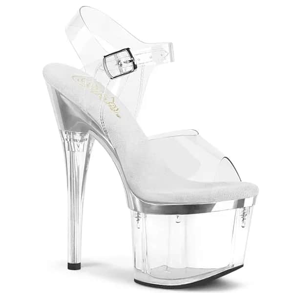 Pleaser ESTEEM-708 Damen Sandale Transparent Silber EU 40